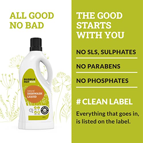BubbleNut Wash Natural And Organic Dishwash Liquid (1.8 Lits), Soap nuts-based, Baby safe, Eco friendly Herbal Dish washing Liquid, Hypoallergenic, Sensitive Skin (1.8 Lits) - Image 4