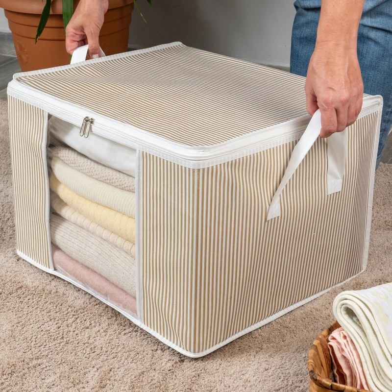 Nacarev 2 Pieces Medium Size Window Line Pattern Printed Closet Clothes Organizer Bag Set 45x40x30 cm