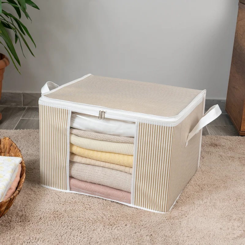Nacarev 2 Pieces Medium Size Window Line Pattern Printed Closet Clothes Organizer Bag Set 45x40x30 cm