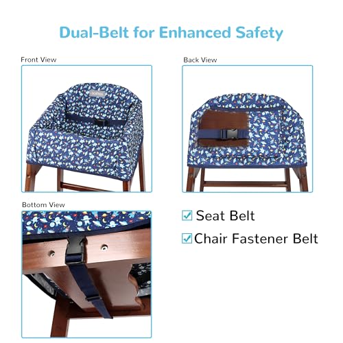Solfres Dual-Belt High Chair Cover, Baby High Chair Cover, Upgrade Version, for Wooden or Restaurant High Chair, Sturdy and Robust Material, Blue Space - Image 2