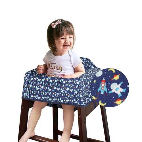 Solfres Dual-Belt High Chair Cover, Baby High Chair Cover, Upgrade Version, for Wooden or Restaurant High Chair, Sturdy and Robust Material, Blue Space - Image 1