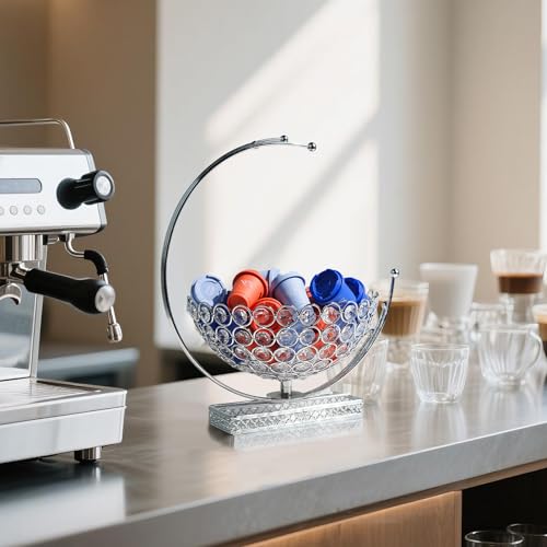 kolnlala Metal & Crystal Coffee Pod Holder & Candy Basket - Elegant Multipurpose Storage Organizer for K Cups, Espresso Pods, Treats - Kitchen, Office, Home Bar (Silver, 1 PC) - Image 4