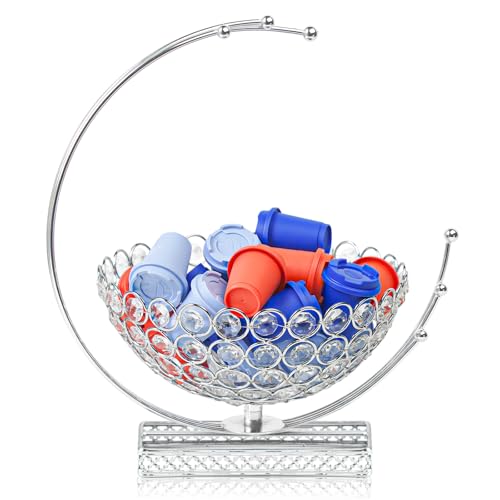 kolnlala Metal & Crystal Coffee Pod Holder & Candy Basket - Elegant Multipurpose Storage Organizer for K Cups, Espresso Pods, Treats - Kitchen, Office, Home Bar (Silver, 1 PC) - Image 1