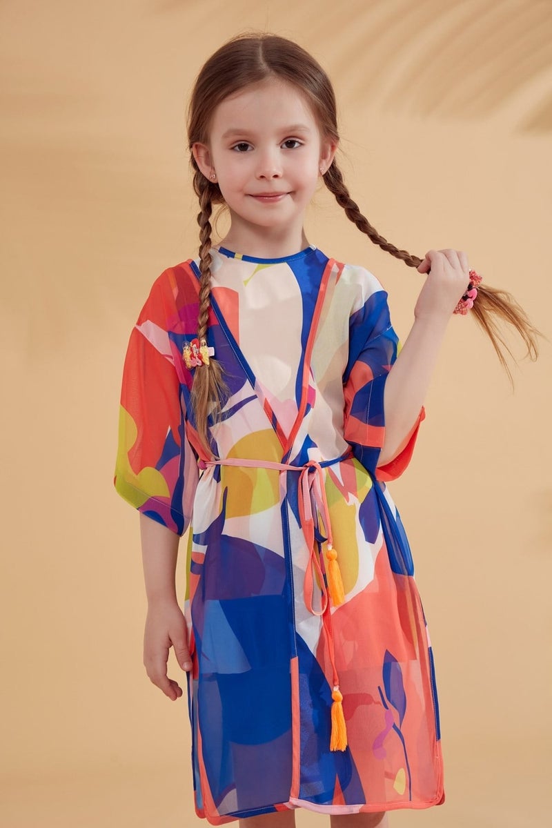 Marina Kids Patterned Colorful Kimono Kaftan P2331  - Image 1