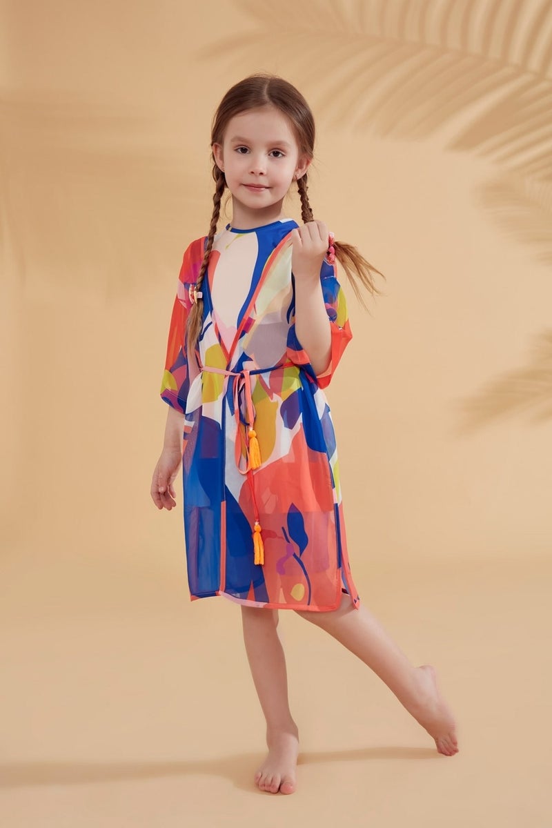 Marina Kids Patterned Colorful Kimono Kaftan P2331  - Image 2