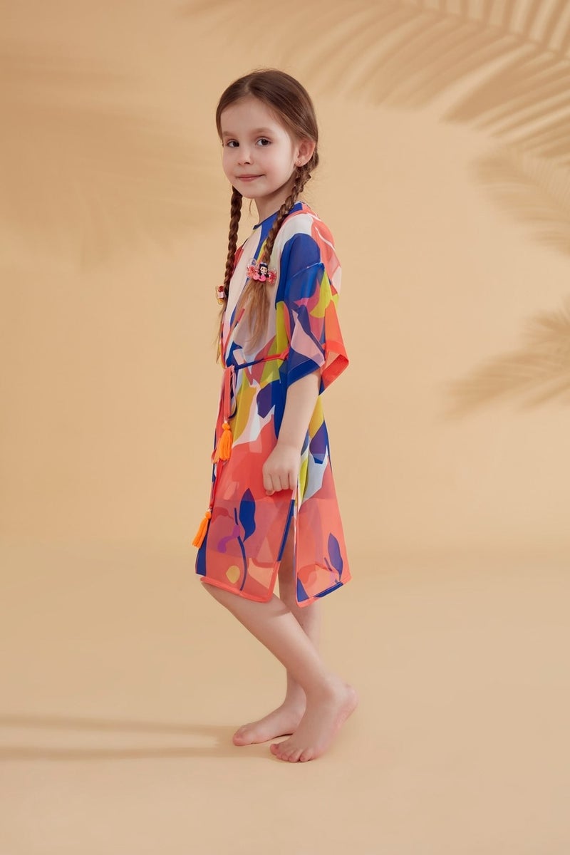 Marina Kids Patterned Colorful Kimono Kaftan P2331  - Image 3