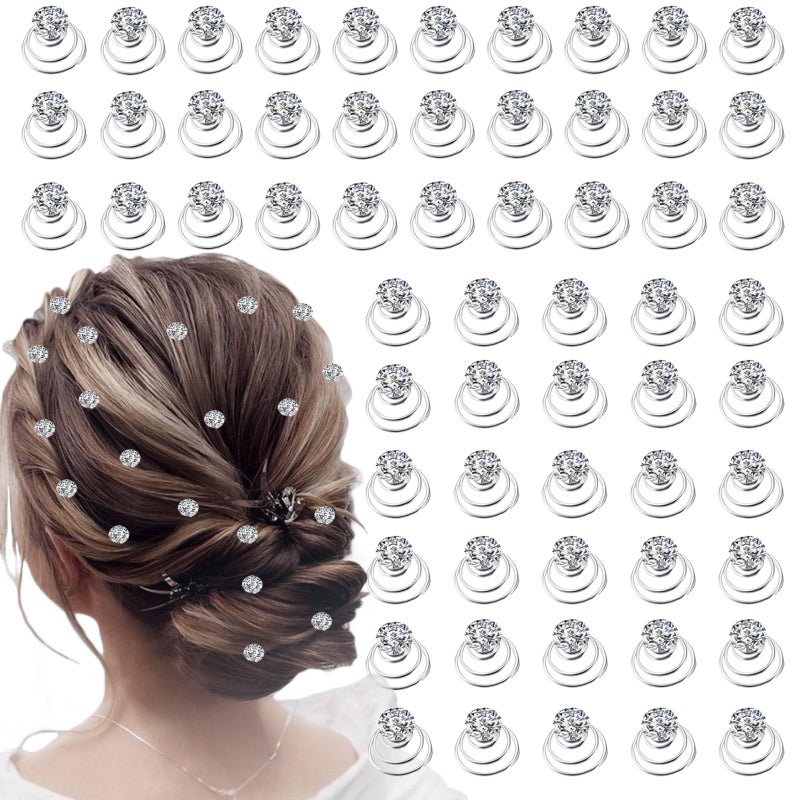 LAPOHI 60 PCS Gems Rhinestone Twister Hair Studs Set Diamond Spiral Pearl Flower Jewels Hair Pins Sticks for Wedding, Bridal, Prom, Party and Special Occasion(Classic Diamonds) - Image 1