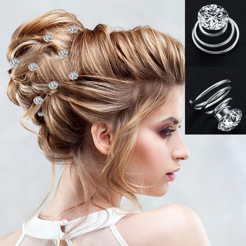 LAPOHI 60 PCS Gems Rhinestone Twister Hair Studs Set Diamond Spiral Pearl Flower Jewels Hair Pins Sticks for Wedding, Bridal, Prom, Party and Special Occasion(Classic Diamonds) - Image 3