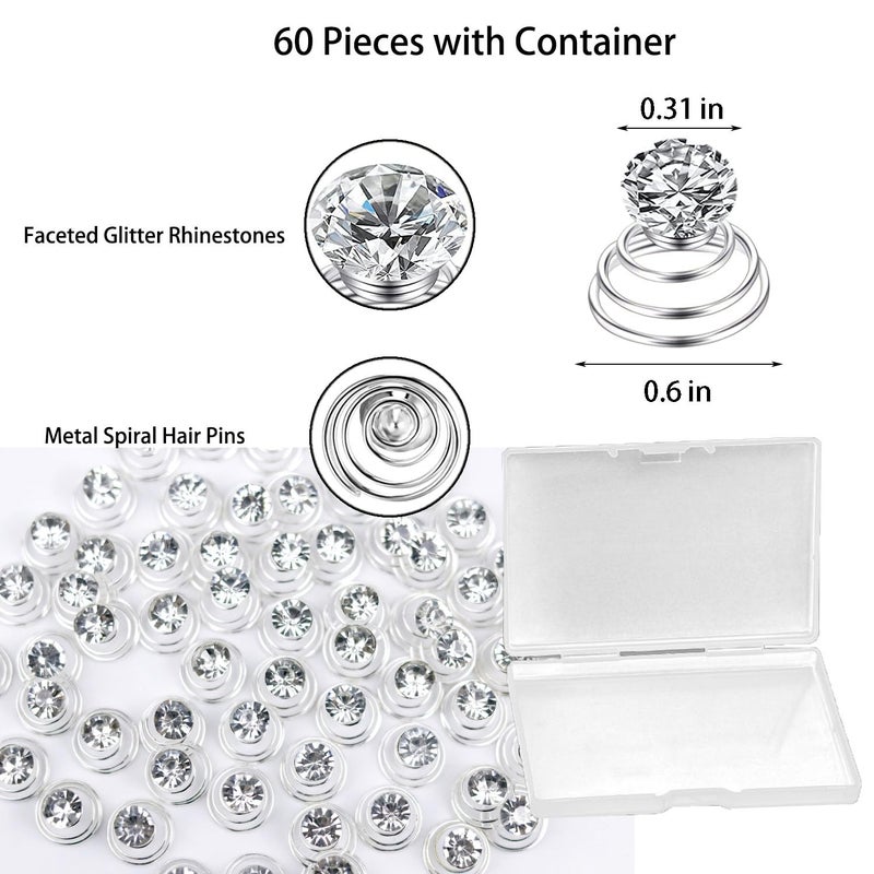 LAPOHI 60 PCS Gems Rhinestone Twister Hair Studs Set Diamond Spiral Pearl Flower Jewels Hair Pins Sticks for Wedding, Bridal, Prom, Party and Special Occasion(Classic Diamonds) - Image 2