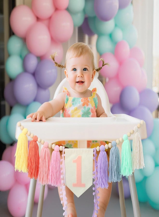 Ereniko Boho Macaron Handmade Extended 1st Birthday High Chair Banner Wild One First Highchair Banner for Baby Girls Wood Bead Tassel Garland 1 Birthday Party Decorations Photo Props 6 - Image 3