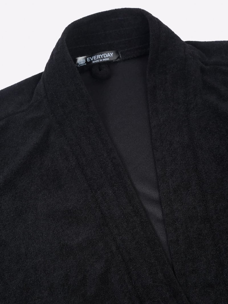 CREEVA Everyday Unisex Micro Terry Bathrobe Collection With kimono collar and 1 Pocket, 3/4 Sleeve Bath Robe Super Soft Light Weight - Black - Image 5
