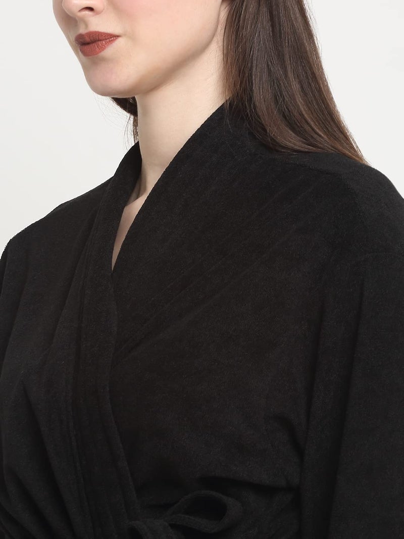 CREEVA Everyday Unisex Micro Terry Bathrobe Collection With kimono collar and 1 Pocket, 3/4 Sleeve Bath Robe Super Soft Light Weight - Black - Image 4