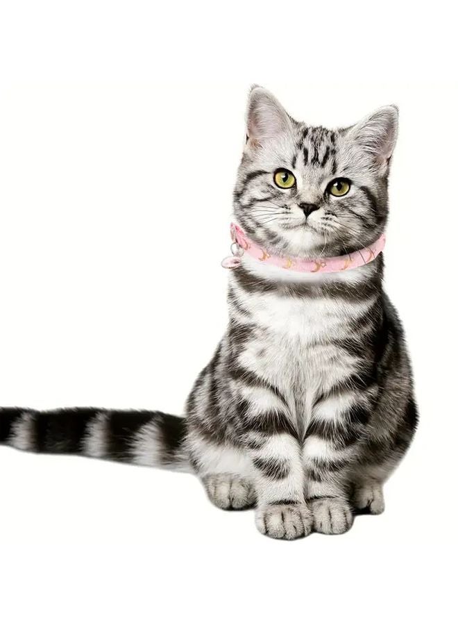 طوق قطط وردي قابل للتعديل بتصميم نجمة وقمر، مصنوع من البولي أميد المتين، مريح للارتداء، مناسب للقطط المنزلية - Image 1