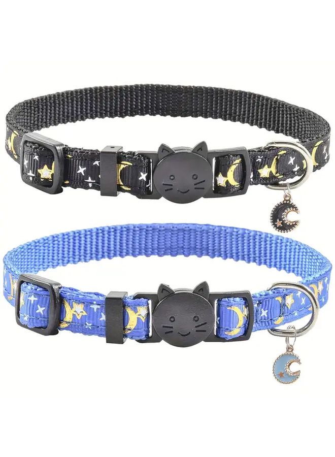 طوق قطط وردي قابل للتعديل بتصميم نجمة وقمر، مصنوع من البولي أميد المتين، مريح للارتداء، مناسب للقطط المنزلية - Image 4