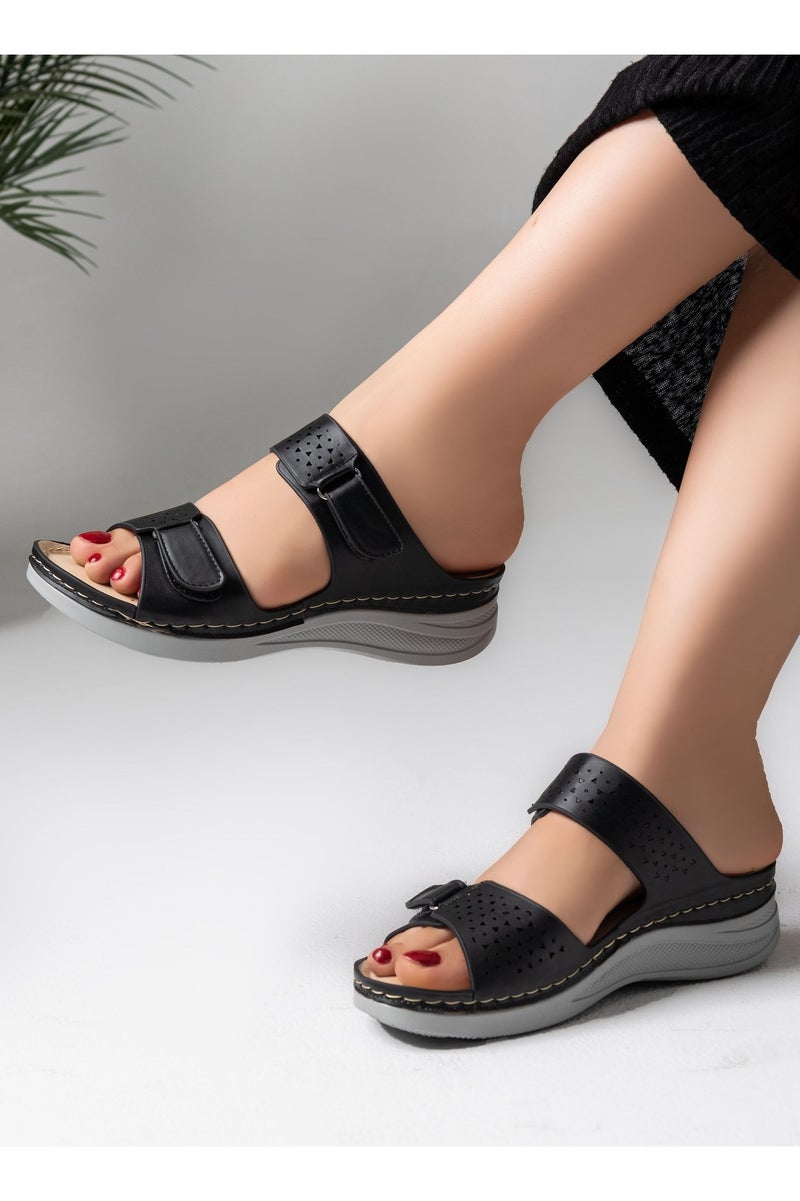 Slipper Medical Heel Flat Leather SL-197 - Black