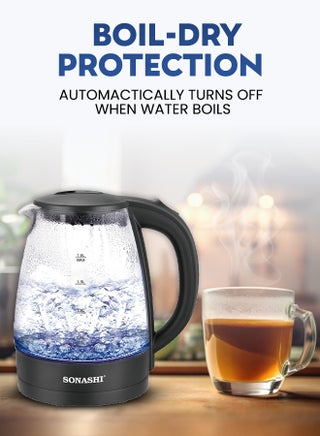 1.8L Cordless Glass Electric Kettle with Auto Shut-Off & Boil-Dry Protection | Borosilicate Glass Body with Concealed Heating Element | 1500W Fast Boil | Power On/Off Indicator | Instant Water Heater & Tea Maker | Sonashi SKT-1825 1.8 L 1500 W SKT-1825 black - view 3