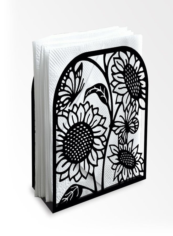 Doodlream Sunflower and Butterfly Decorative Black Metal Napkin Holder for Table, 4.9" x 4.9" x 1.9" Standing Napkin Holder for Home Kitchen Restaurant Picnic Party Coffee Bar Dining Room - Image 1