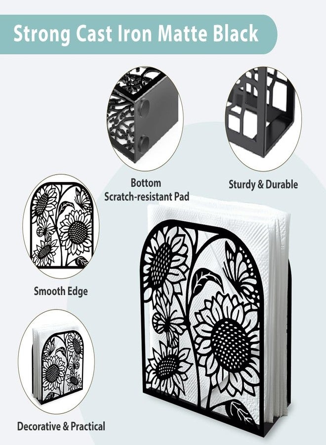 Doodlream Sunflower and Butterfly Decorative Black Metal Napkin Holder for Table, 4.9" x 4.9" x 1.9" Standing Napkin Holder for Home Kitchen Restaurant Picnic Party Coffee Bar Dining Room - Image 4