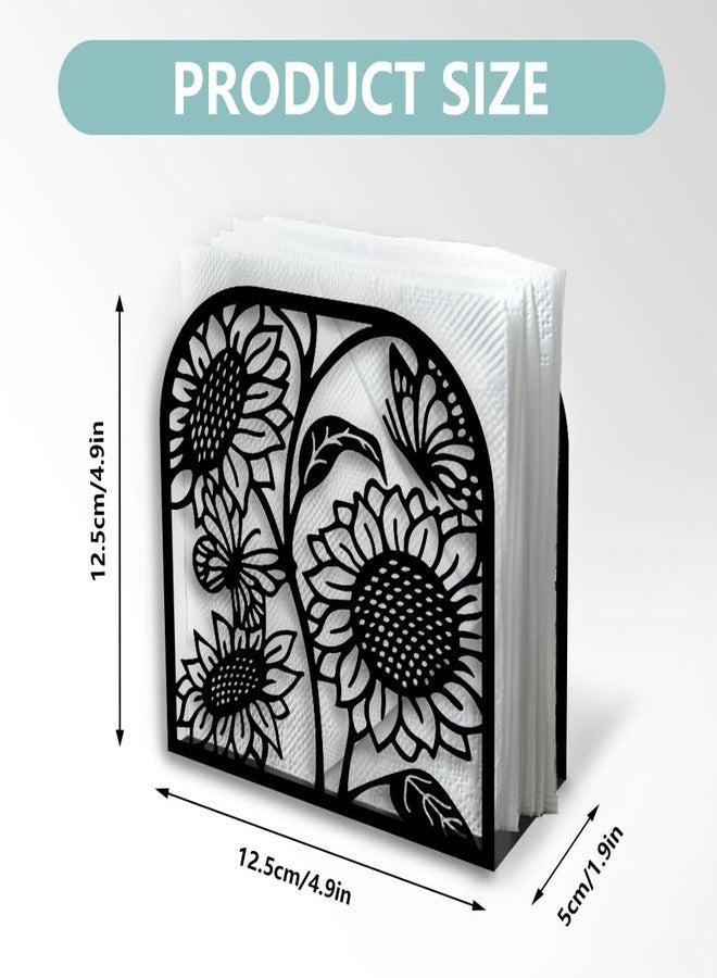 Doodlream Sunflower and Butterfly Decorative Black Metal Napkin Holder for Table, 4.9" x 4.9" x 1.9" Standing Napkin Holder for Home Kitchen Restaurant Picnic Party Coffee Bar Dining Room - Image 2
