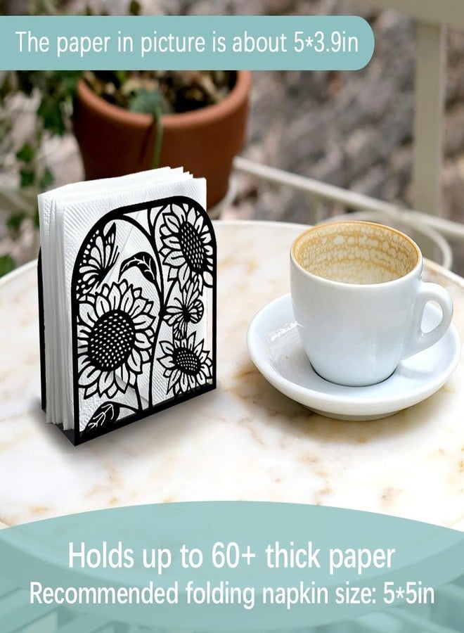 Doodlream Sunflower and Butterfly Decorative Black Metal Napkin Holder for Table, 4.9" x 4.9" x 1.9" Standing Napkin Holder for Home Kitchen Restaurant Picnic Party Coffee Bar Dining Room - Image 3