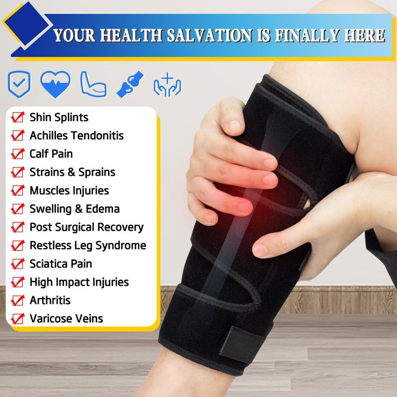 Hiball Adjustable Calf Brace for Men Women, Lower Leg Compression Wrap, Calf Compression Sleeve with Six Nylon Buckle Pressure Strips, Shin Splint & Calf Support for Torn Calf Muscle, Varicose Veins - Image 5