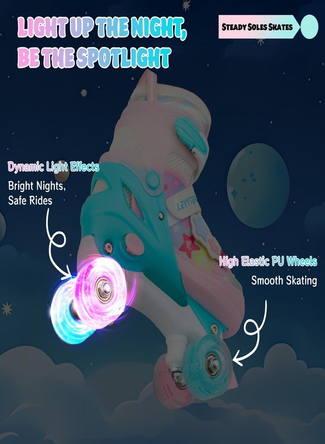 LEVYTEMP Kids Roller Skates for Girls Kids with Light Up Wheels, Adjustable 4 Sizes (10C-7.5Y), Star Design, Triple Safety System, Ideal Gift for Ages 3-12 - Image 2