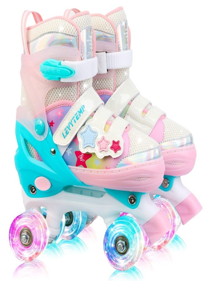LEVYTEMP Kids Roller Skates for Girls Kids with Light Up Wheels, Adjustable 4 Sizes (10C-7.5Y), Star Design, Triple Safety System, Ideal Gift for Ages 3-12 - Image 1