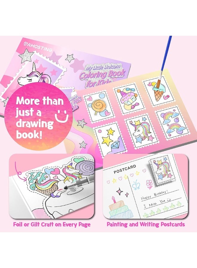 AMOSTING Paint with Water Coloring Books for Kids, 3PCS Watercolor Paint Books Sets, 32 Unicorn Pages Total, Arts and Crafts for Kids Ages 4-6-8-12 with 3 Paint Brushes and 3 Coloring Activity Books (unicorn) - Image 5