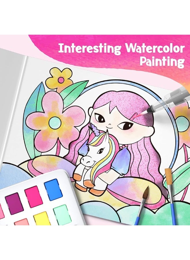 AMOSTING Paint with Water Coloring Books for Kids, 3PCS Watercolor Paint Books Sets, 32 Unicorn Pages Total, Arts and Crafts for Kids Ages 4-6-8-12 with 3 Paint Brushes and 3 Coloring Activity Books (unicorn) - Image 3
