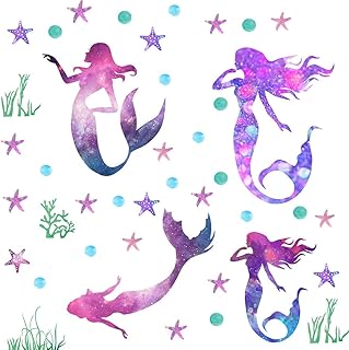 Easu Mermaid Wall Decals Girls Nursery Bedroom Wall Sticker Girls Wall Decals Mermaids Decorative Peel & Stick Wall - Image 1