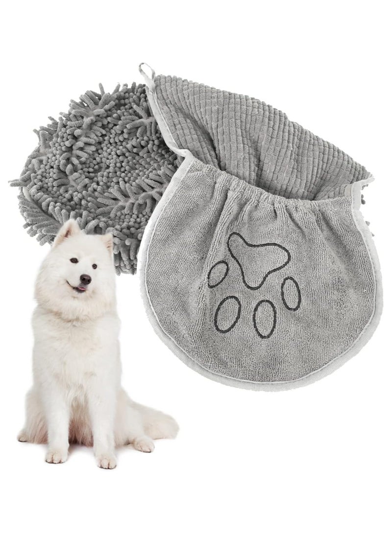 Chenille Dog Drying Towel Super Absorbent Microfiber Dog Bath Towels for Drying Dogs Cats Shammy Clean Gloves for Pet Puppy Kitten Paws Machine Washable Grey 35x80cm  - Image 1