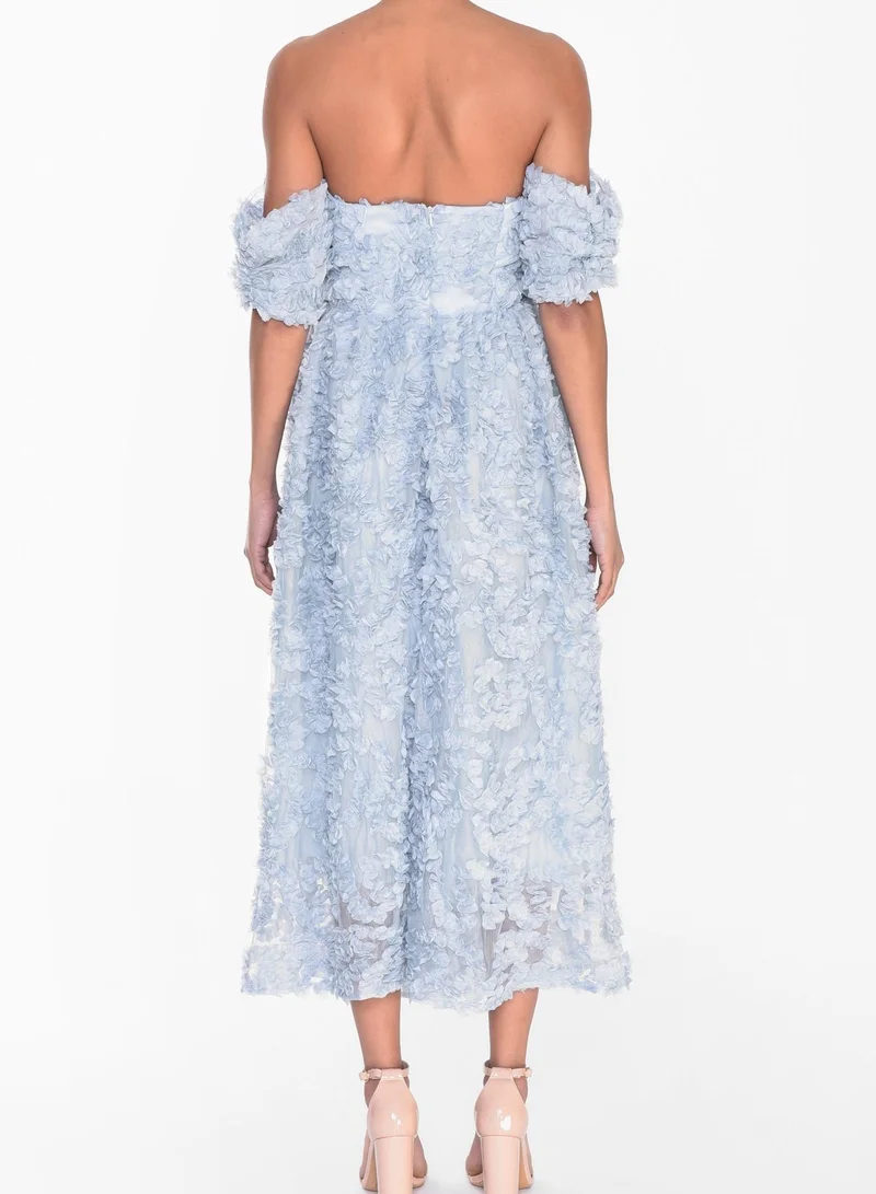ترو ديكادينس Amelia Blue Applique Floral Bardot Midaxi Skater Dress
