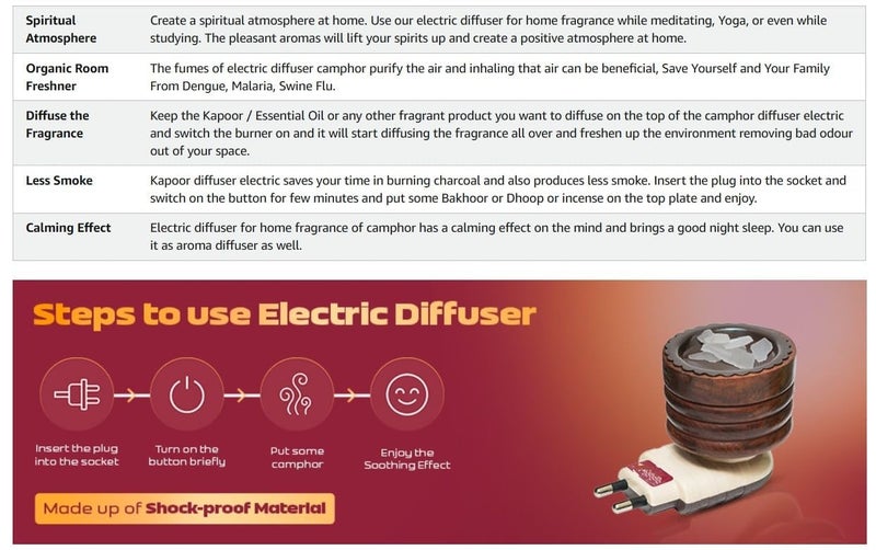 Zista داني خشب شيشام الكهربائي - موزع كامفور كهربائي فاخر للعبادة والعلاج بالروائح | موقد بخور، موزع عطر للمنزل والمكتب (بني، خشب شيشام) - Image 5