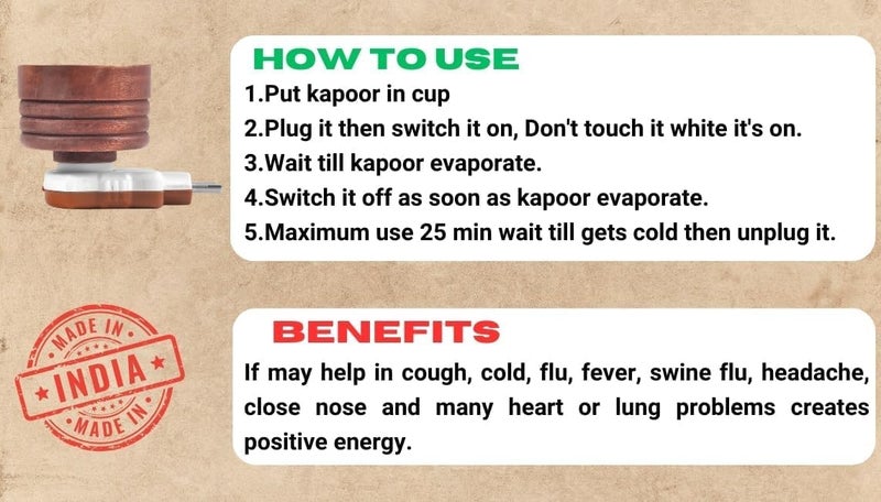 Zista داني خشب شيشام الكهربائي - موزع كامفور كهربائي فاخر للعبادة والعلاج بالروائح | موقد بخور، موزع عطر للمنزل والمكتب (بني، خشب شيشام) - Image 4