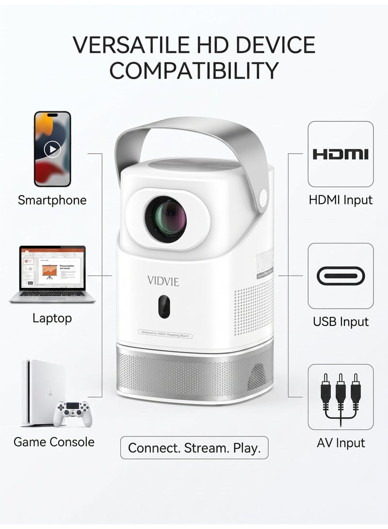 Vidvie Portable FULL HD Intelligent Projector - Smart Mini Movie Projector with Auto-Focus, Built-in Handle, HD Resolution - White - Image 4