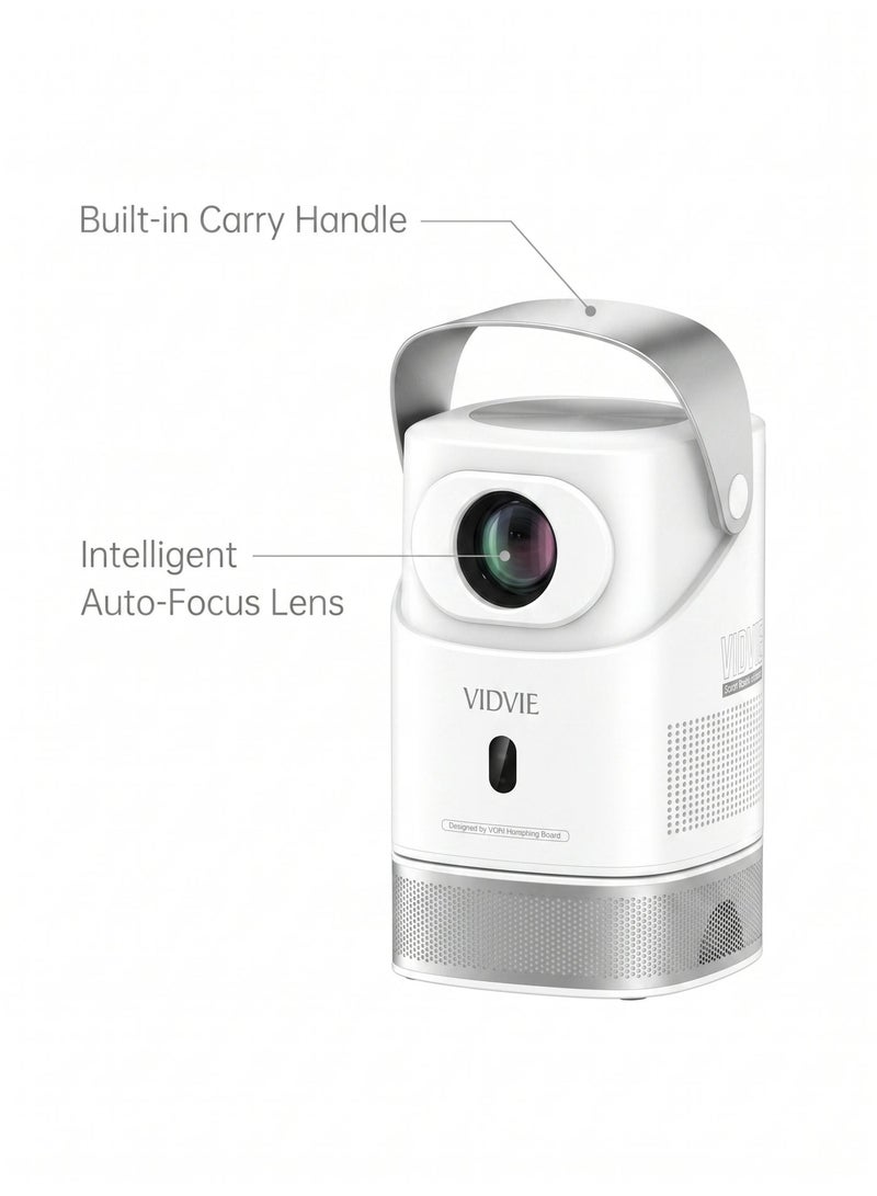 Vidvie Portable FULL HD Intelligent Projector - Smart Mini Movie Projector with Auto-Focus, Built-in Handle, HD Resolution - White - Image 3