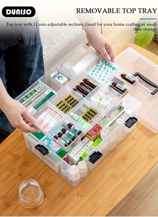 DUNISO Family Medicine Storage Box Container, Large Plastic First Aid Box Organizer with Locking Lid Handle, Multipurpose Durable Craft Tool Case Plastic Professional Emergency Bin for Home Travel Car Camping Office  - Image 2