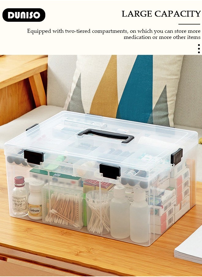 DUNISO Family Medicine Storage Box Container, Large Plastic First Aid Box Organizer with Locking Lid Handle, Multipurpose Durable Craft Tool Case Plastic Professional Emergency Bin for Home Travel Car Camping Office  - Image 3