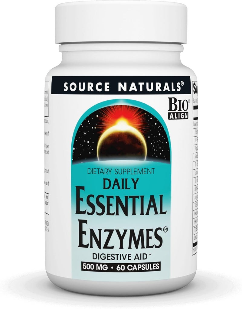 Source Naturals Source Naturals Essential Enzymes 500mg Bio-Aligned Multiple Enzyme Supplement Herbal Defense for Digestion, Gas, Constipation & Bloating Relief - Supports A Strong Immune System - 60 Capsules 
