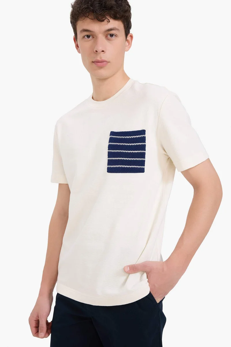 ديفاكتو Regular Fit Crew Neck Short Sleeve Terry Fabric Cotton T-Shirt