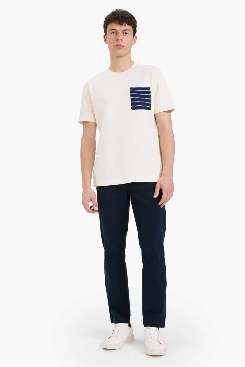 ديفاكتو Regular Fit Crew Neck Short Sleeve Terry Fabric Cotton T-Shirt
