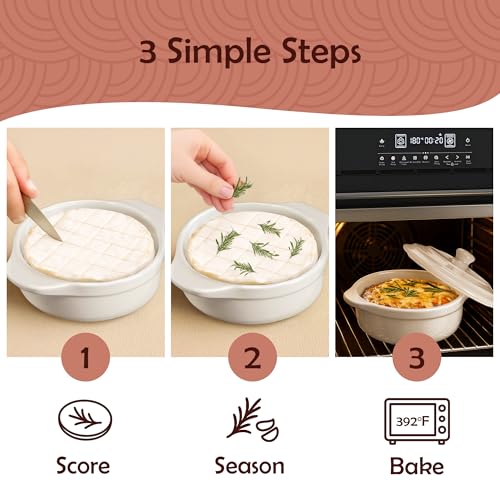 Muldale Brie Baker with Lid and Spreader - Camembert Baker Crock in White - Free from Lead Ceramic Baking Dish - 5.5” - Fits Standard Camembert Wheel - Image 2