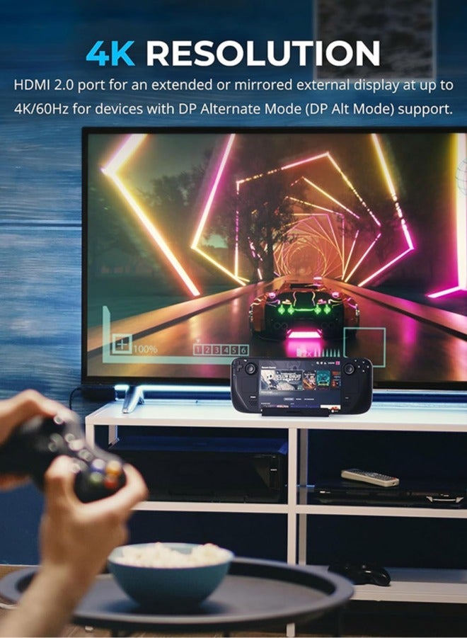 محطة إرساء لجهاز Steam Deck ROG Ally، 6 في 1 محطة إرساء مع HDMI 2.0 4K@60Hz، Ethernet Gigabit بسرعة 1000Mbps، 3 USB-A 3.0 ومنفذ USB-C للشحن السريع متوافق مع Valve Steam Deck - Image 3