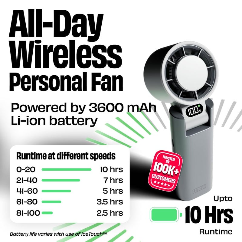 NUUK BFF Personal Hand Fan, 13000 RPM with IceTouch™ | 3600 mAh USB Rechargeable Battery [Up to 10H] | Portable Mini Fan | 100-Speed Dial | For Travel, Office, Makeup & Outdoor | 12-Month Warranty - Image 3