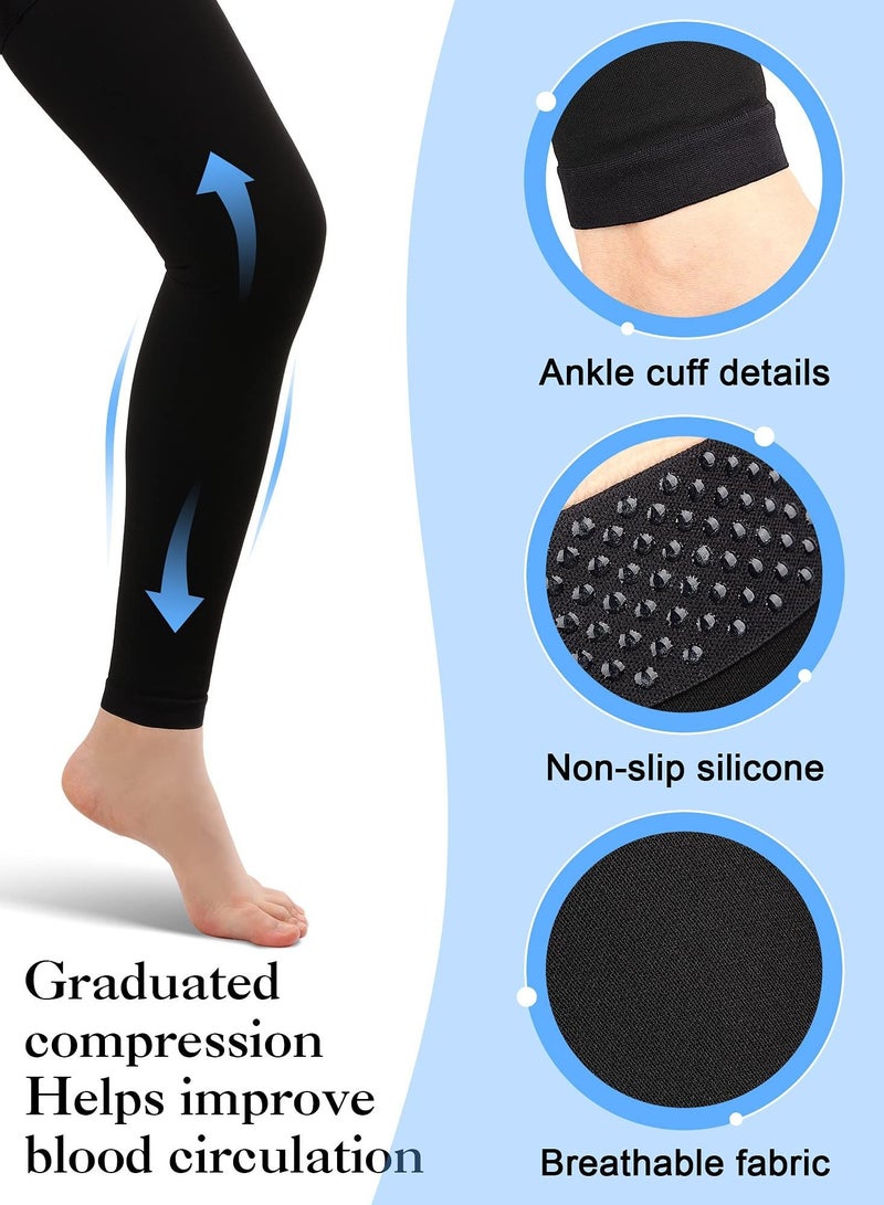 D&L 2 Pairs Thigh High Compression Stockings Footless 20-30 Mmhg Stockings With Silicone Dot Band For Unisex (Beige/Black) - Image 2
