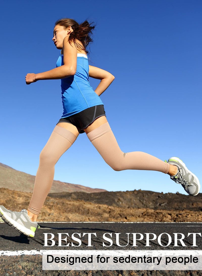 D&L 2 Pairs Thigh High Compression Stockings Footless 20-30 Mmhg Stockings With Silicone Dot Band For Unisex (Beige/Black) - Image 3