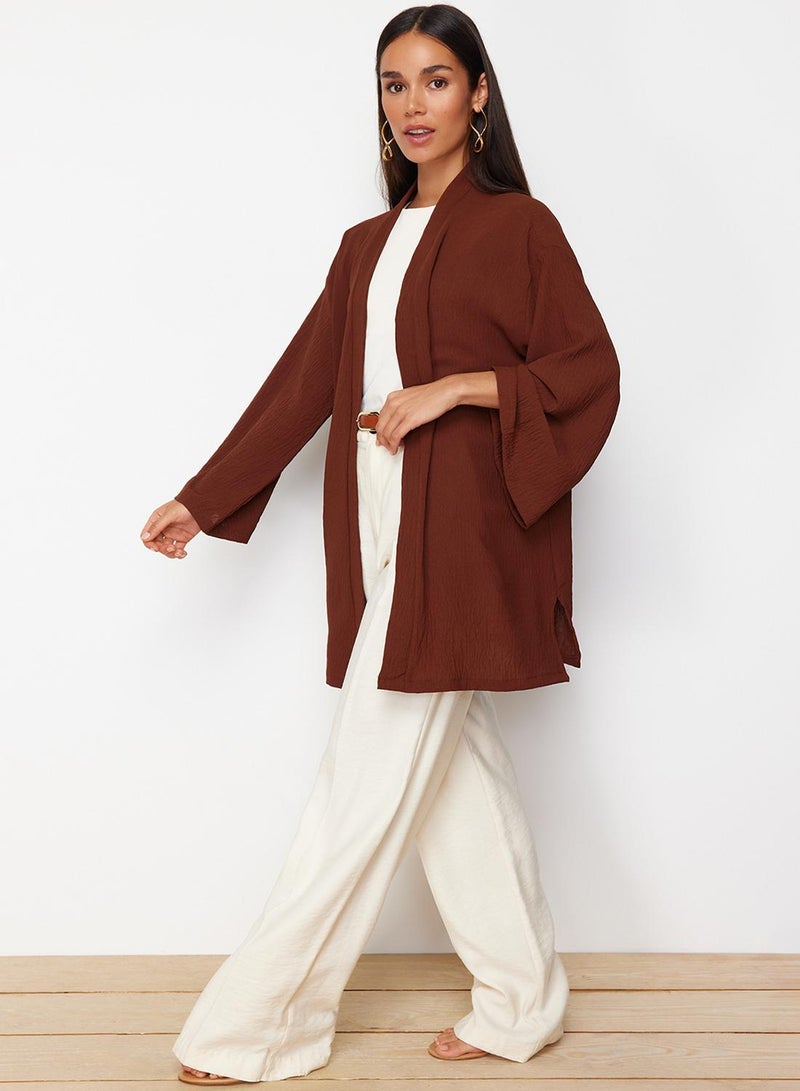 trendyol Brown Woven Linen Look Kimono TCTSS24KK00004 - Image 1