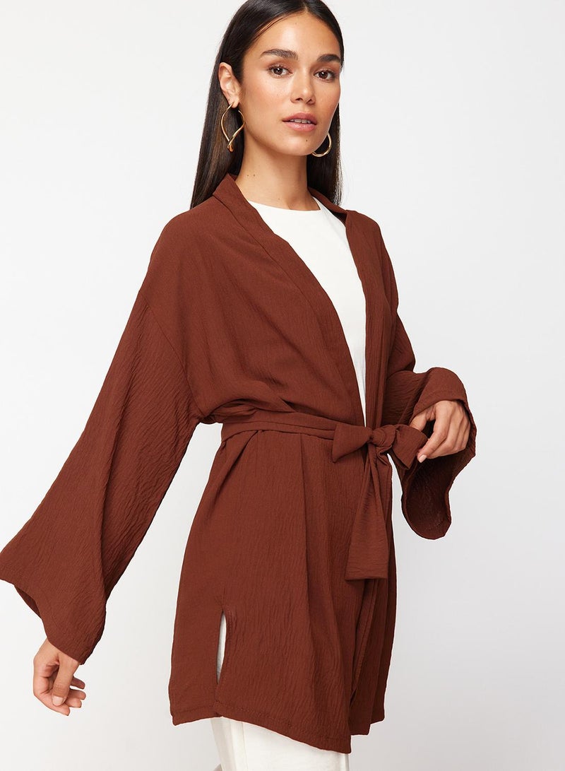 trendyol Brown Woven Linen Look Kimono TCTSS24KK00004 - Image 3
