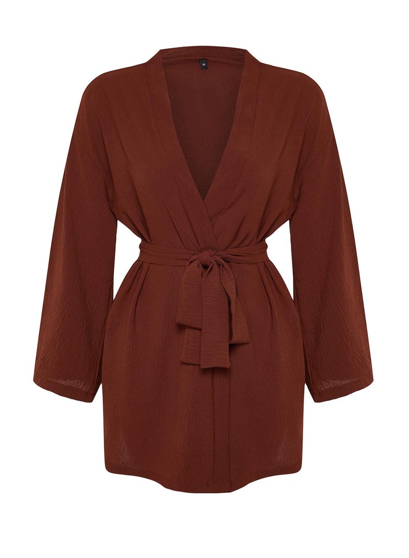 trendyol Brown Woven Linen Look Kimono TCTSS24KK00004 - Image 5