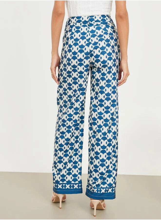Styli All Over Abstract Print Straight Leg Pants